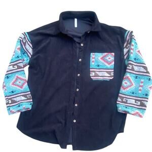 Ceelo Creation Women’s M Black Corduroy Button Up Jacket Aztec Print Sleeves